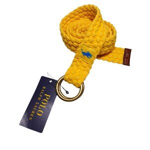 NWT Polo Ralph Lauren Men's Braided Cotton Belt Sz S Yellow O-ring Brass Buckle